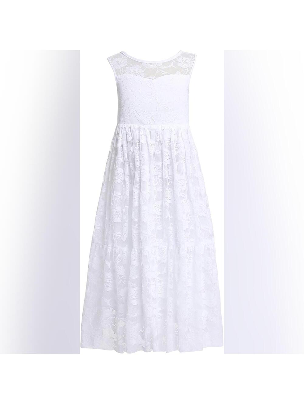 NWT Weileenice Sheer Princess Bridesmaid Bohemian Maxi Lace Dress, 12-13 Yrs